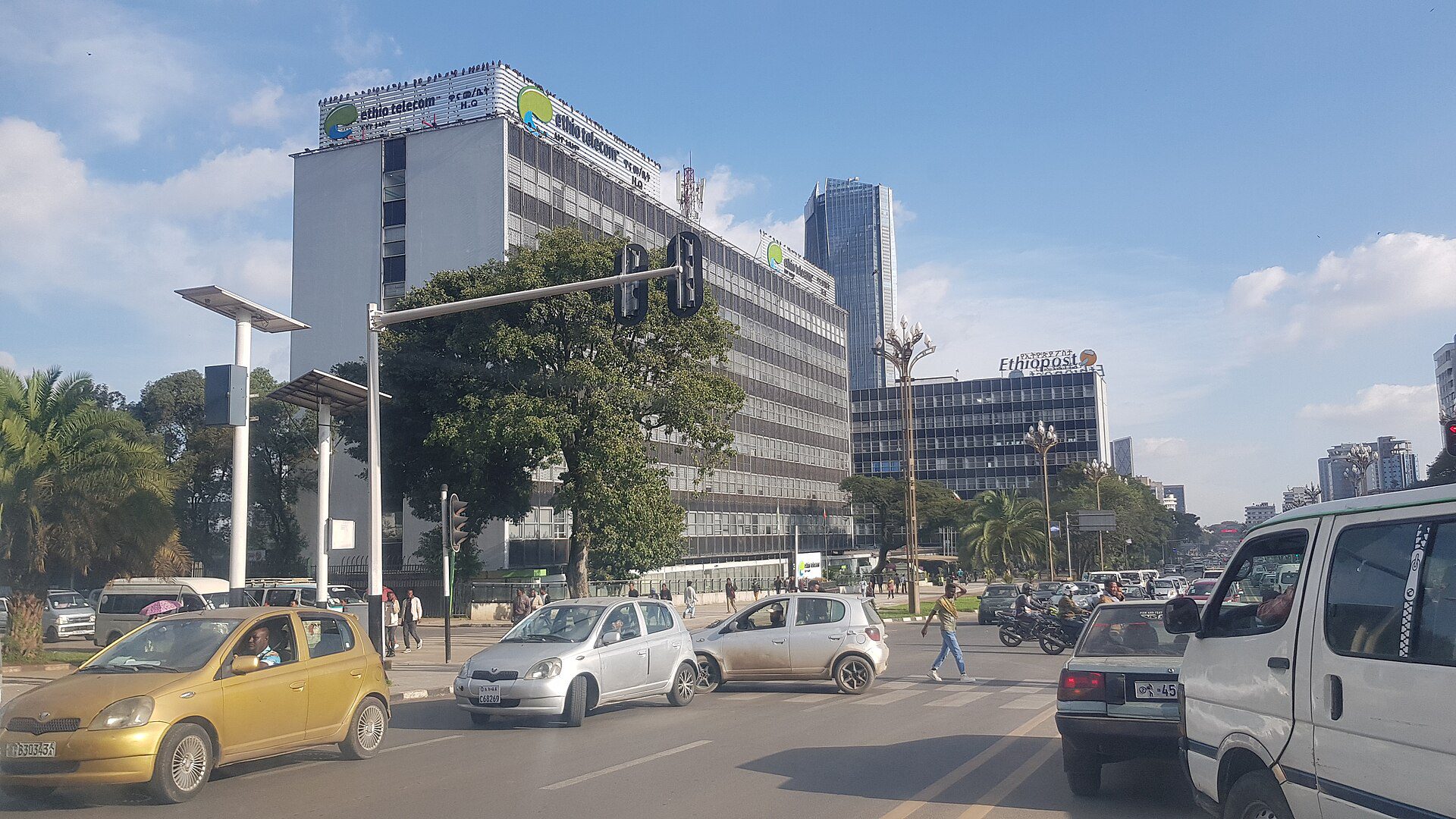 Ethio Telecom headquarters and street traffic in Addis Ababa, photographed on 18 September 2025