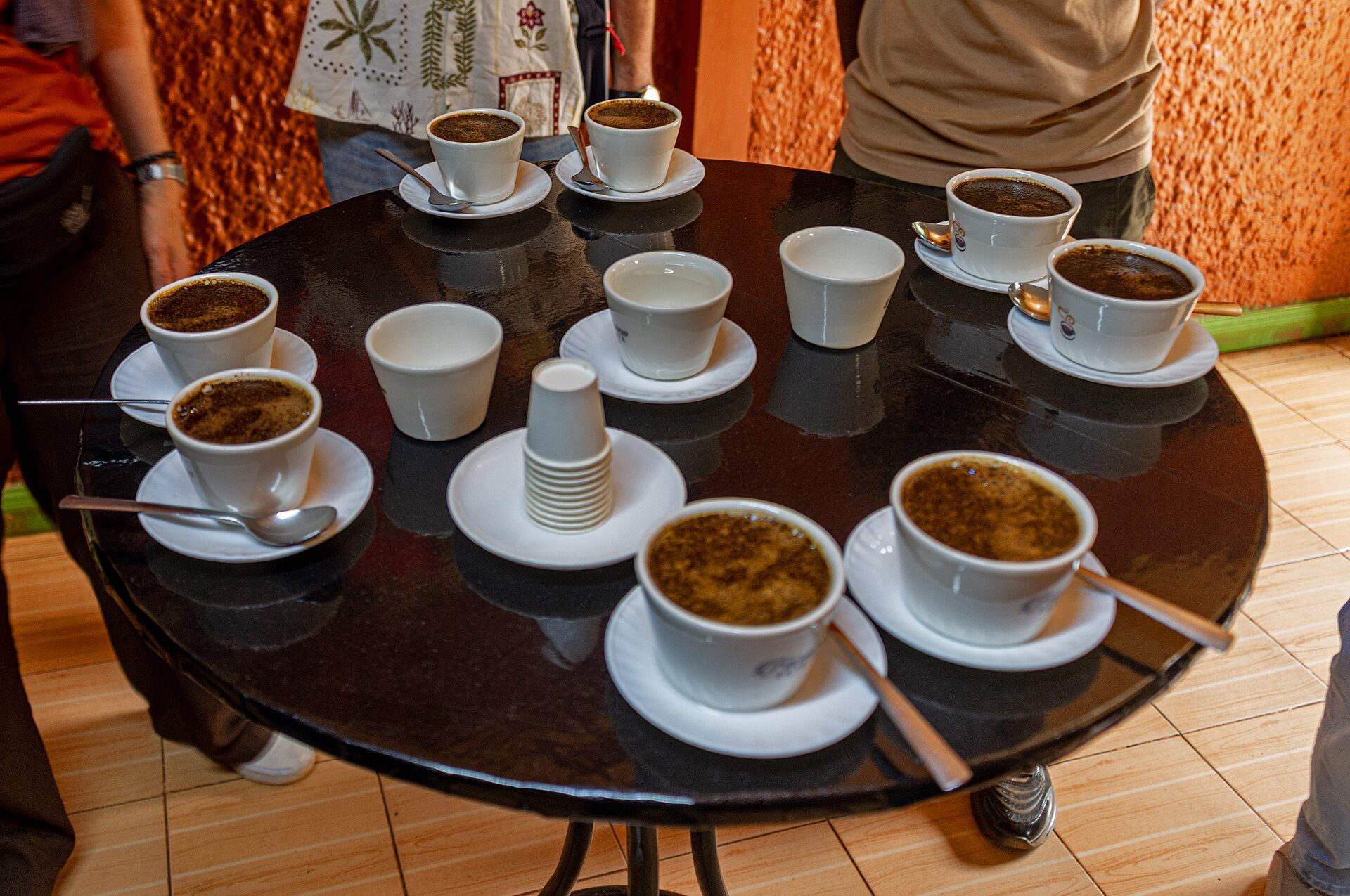 Cups of different coffee roasts arranged for tasting at Fairview Estate in Kiambu, Kenya, on 10 August 2025
