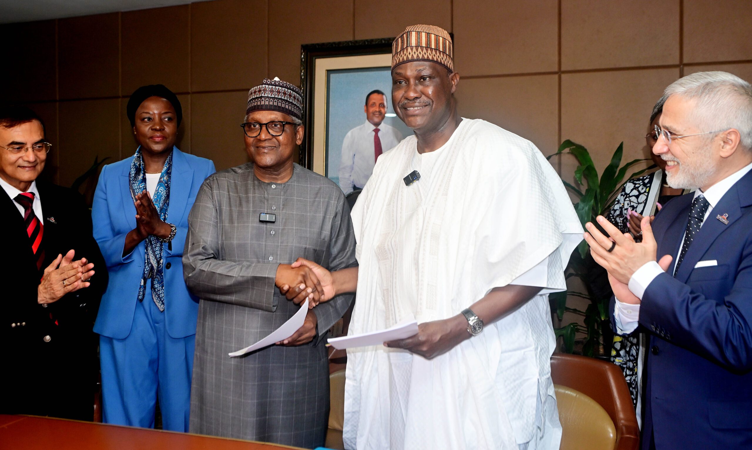 AFC President Samaila Zubairu and Dangote Group President Aliko Dangote at the financing signing, June 2026